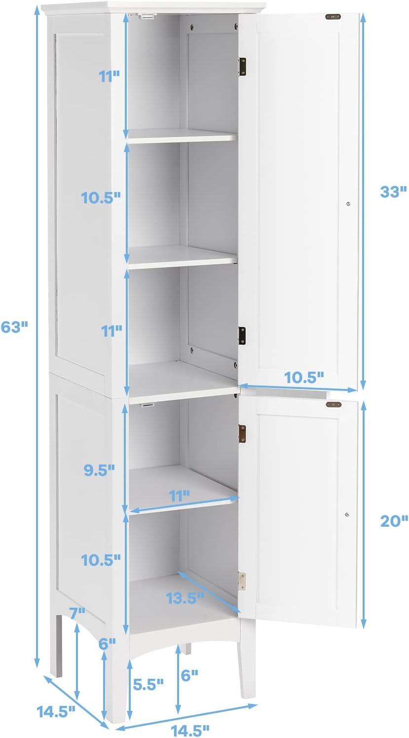 5 Tier Wooden Freestanding Tower Cabinet Tall Bathroom Storage Cabinet White