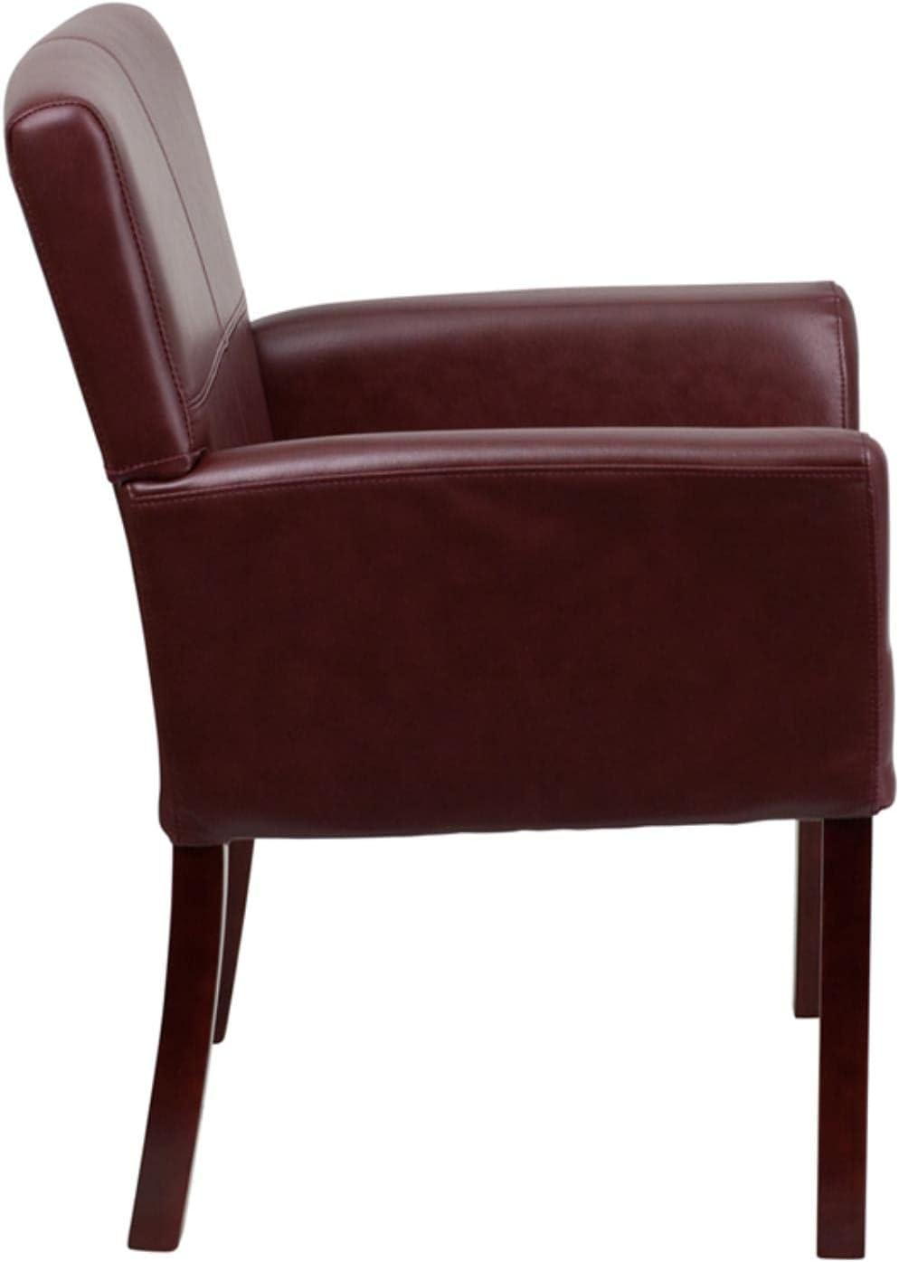 Elegant Burgundy LeatherSoft Executive Reception Armchair with Mahogany Wood Legs