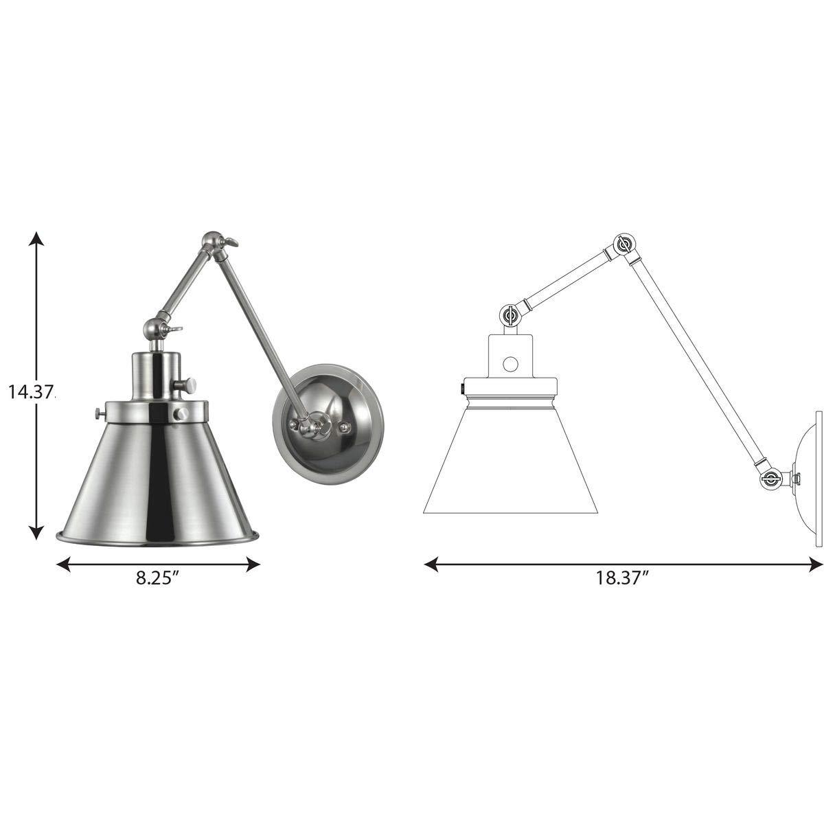 Progress Lighting Hinton 1-Light Swing Arm Wall Bracket, Brushed Nickel, Metal Shade