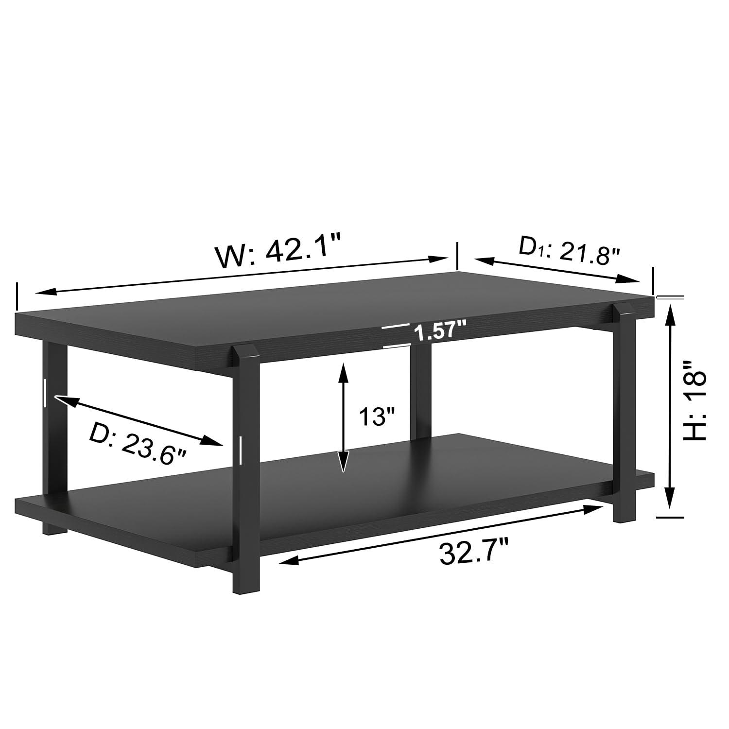 FOLUBAN Industrial Coffee Table with Shelf, Wood and Metal Rustic Cocktail Table for Living Room, Oak