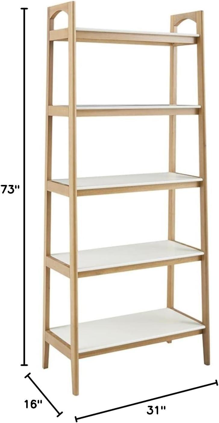 Parker Mid-Century Solid Wood and MDF Ladder Bookcase in Off-White/Natural