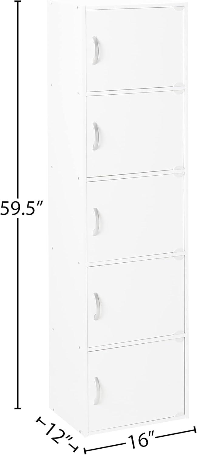 Hodedah HID5 High Quality 5 Shelf Home, Office, and School Enclosed Organization Storage 59 Inch Tall Slim Bookcase Cabinets