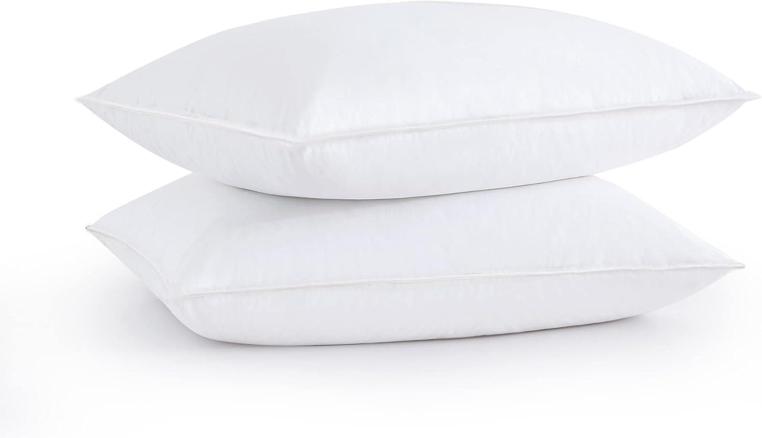 Standard White Goose Feather Down Pillow with Cotton Cover