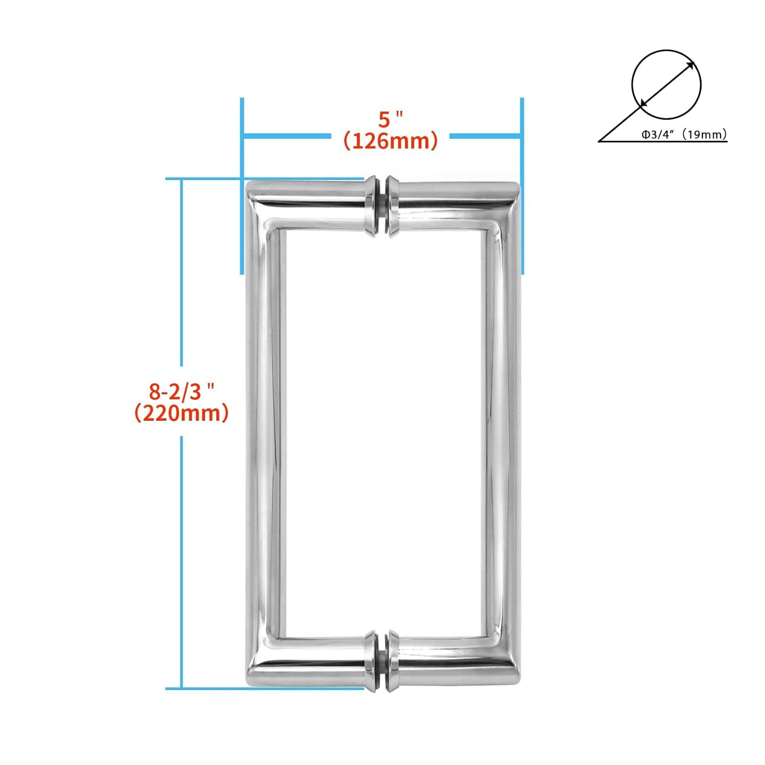 CKB 8" Shower Door Handle, Stainless Steel Shower Door Pull Compatible with 1/3" to 1/2" Glass Thickness, Back to Back Glass Door Handle with Polished Steel