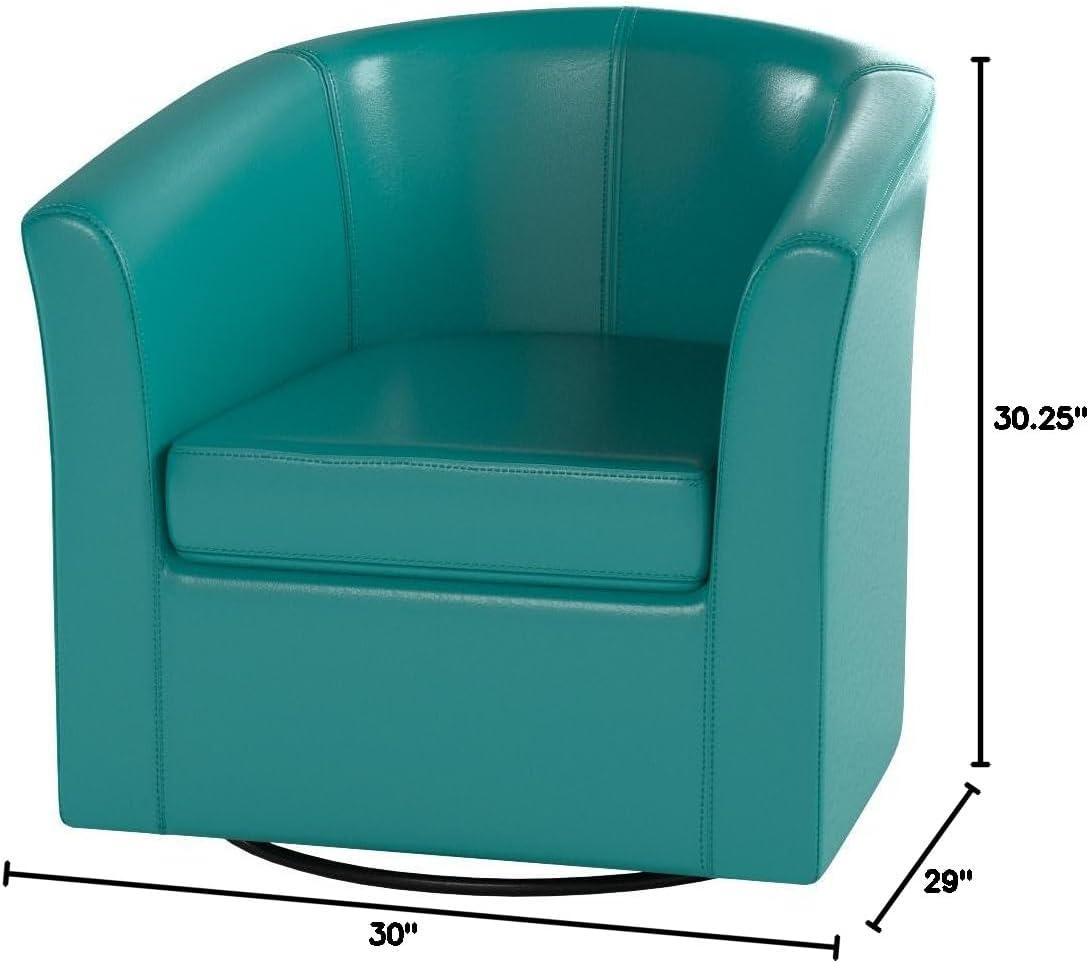 Turquoise Faux Leather Swivel Barrel Club Chair