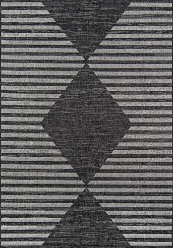 Charcoal Geometric Washable Rectangular Synthetic Rug 3'3" x 5'