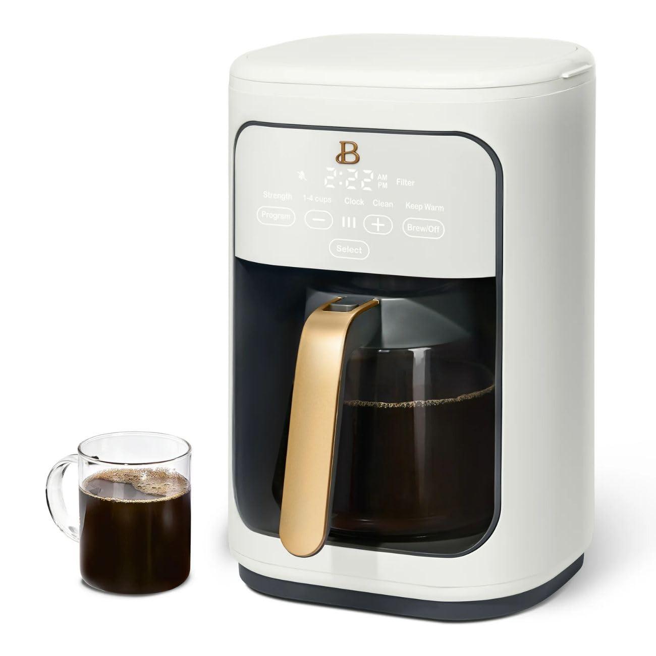 Beautiful 14-Cup Programmable Drip Coffee Maker with Touch-Activated Display, White Icing by Drew Barrymore