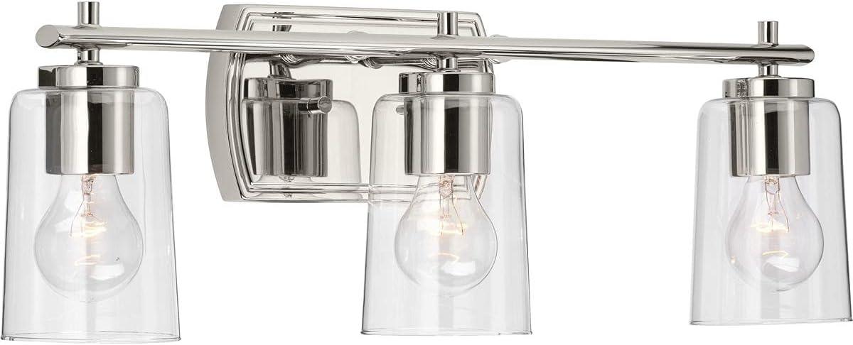 Progress Lighting Adley 3-Light Bath Vanity in Polished Nickel with Clear Glass Shades