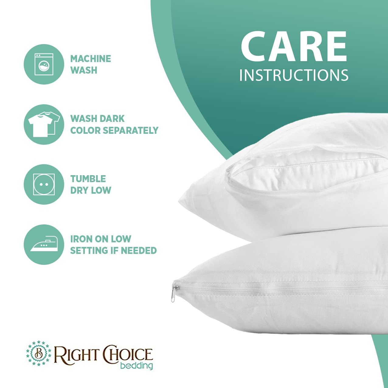 Right Choice Bedding 100% Cotton Queen Pillow Protector with Zipper – (2 Pack)