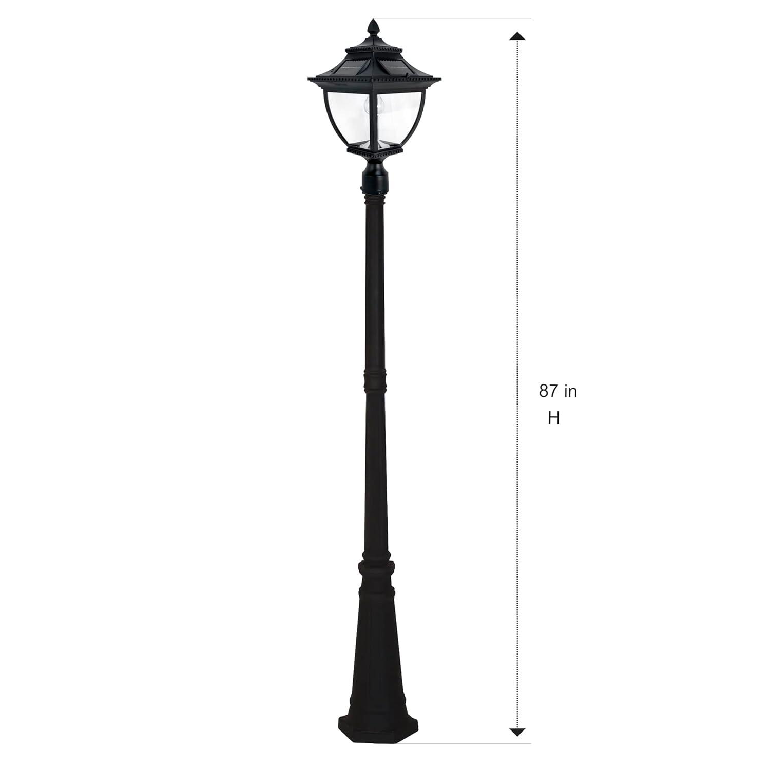 Gama Sonic Pagoda Solar Post Light for Outdoors, Asian-Style Design, Black Aluminum with Glass, Warm White Light 2700K 104B001 (Upgraded Battery and Panel)