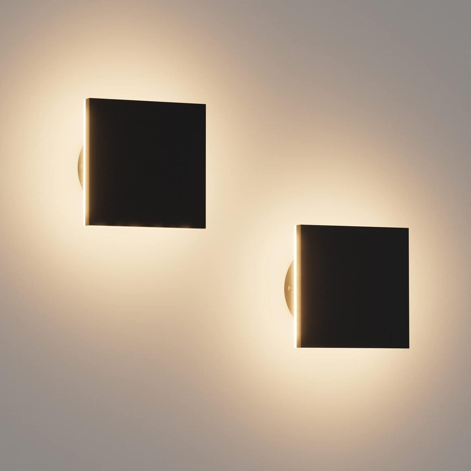 2 Packs LED Wall Light Outdoor Indoor Modern Wall Sconce Mini Wall Sconce Black Modern Outdoor Wall Lights Aluminum Porch Lights Outside Wall Lights (Square)