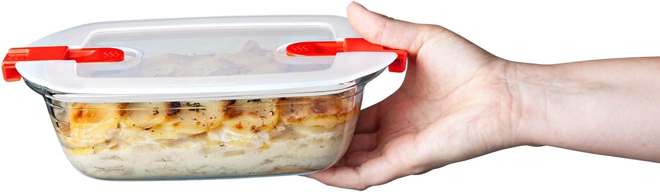 Clear Rectangular Glass Food Storage Containers Set with Red Lids