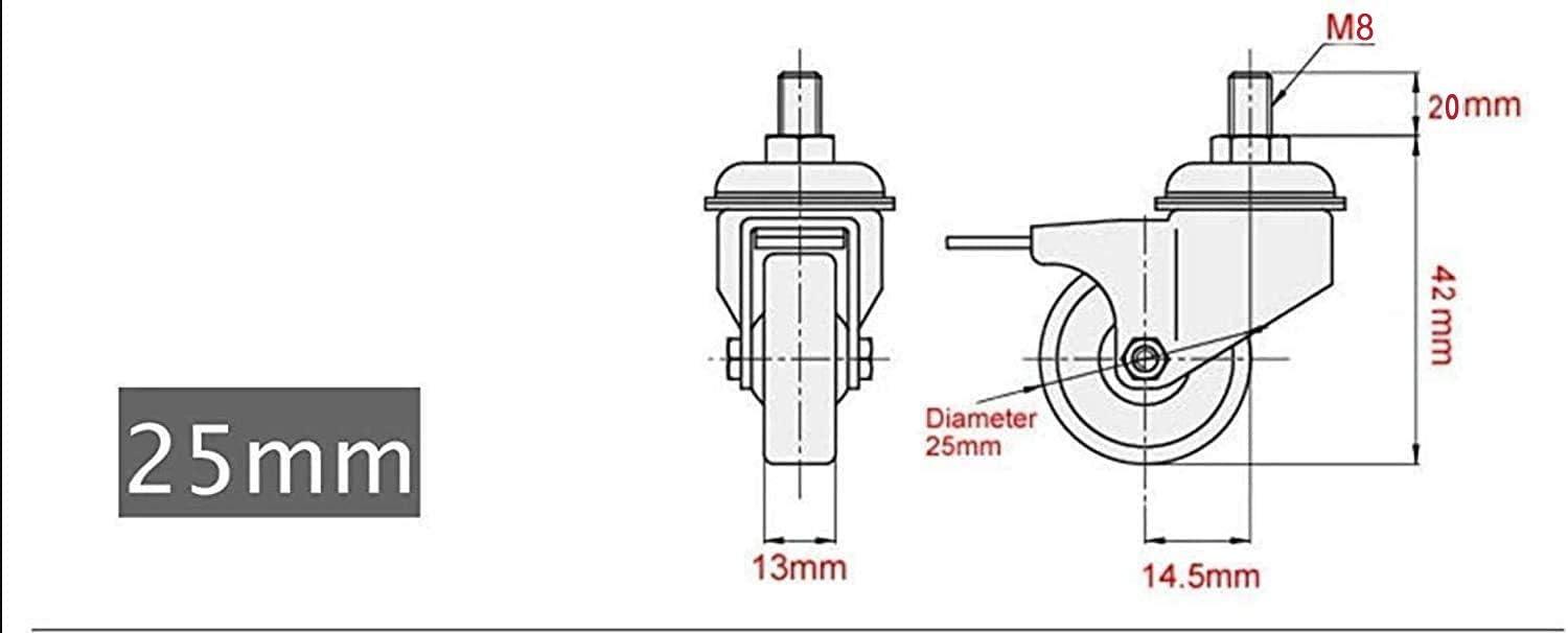 GBL 1" inch Small Caster Wheels with 2 Brakes + M8x20mm Screws - 90Lbs - Low Profile Castor Wheels with Brakes - Set of 4 No Floor Marks Silent Casters - Mini Wheels for Cart