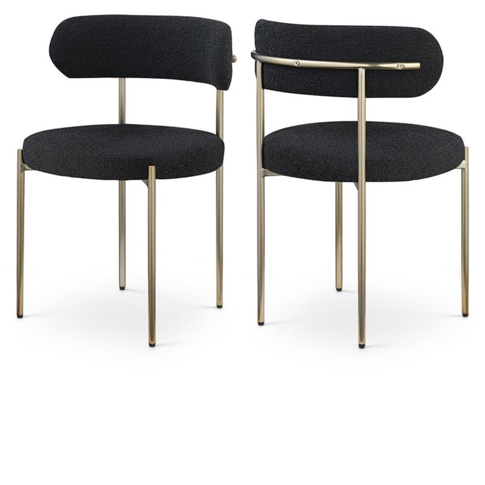 Meridian Furniture 887Black-C Beacon Collection Modern | Contemporary Upholstered Dining Chair, Rich Black Boucle Fabric, Brushed Brass Finish Iron Frame, 22" W x 21" D x 30" H, Black, Set of 2