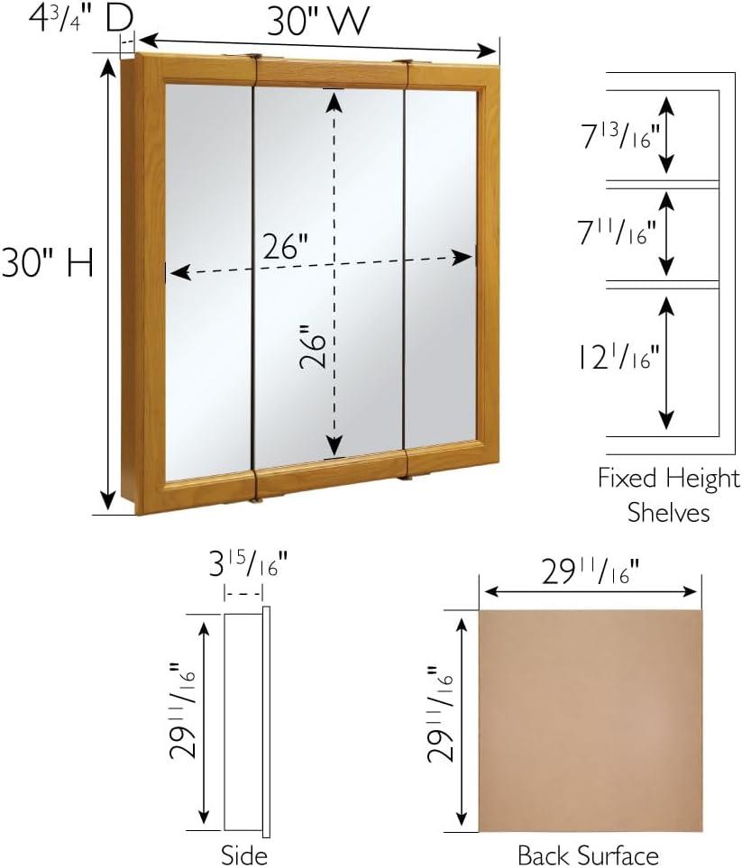 Design House, 545301-HOK 30-inch Claremont Bathroom Medicine Cabinet, Wall Mounted, Mirror, Oak