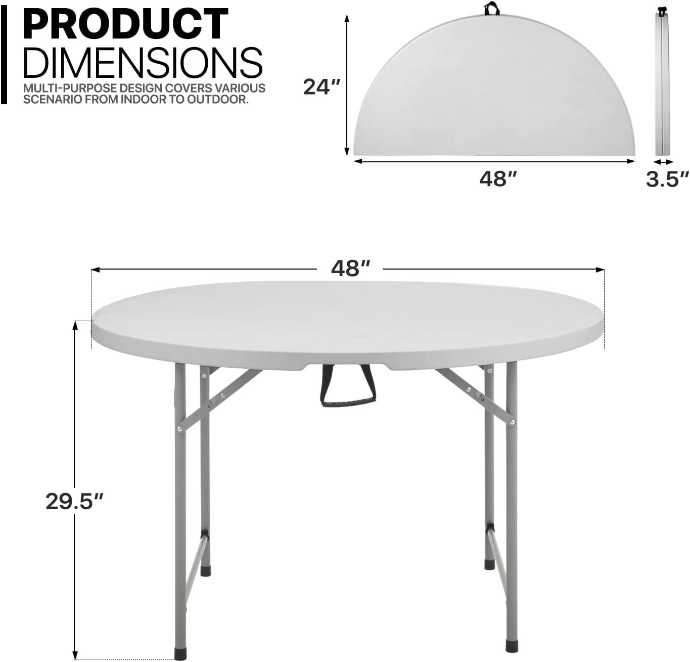 Plastic Round Folding Table, Portable Foldable Party Banquet Table for Camping Dining Outdoor Picnic