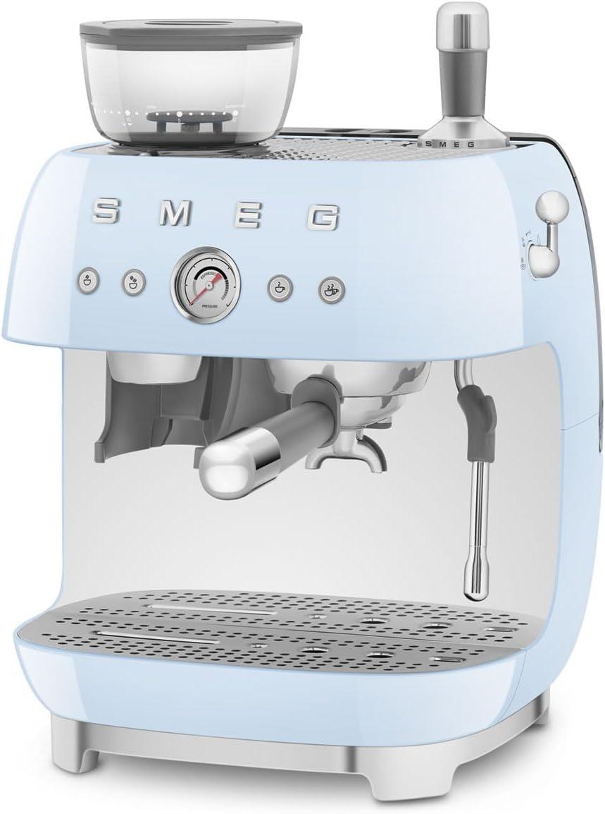 SMEG Pastel Blue Semi-Automatic Espresso Machine with Milk Frother