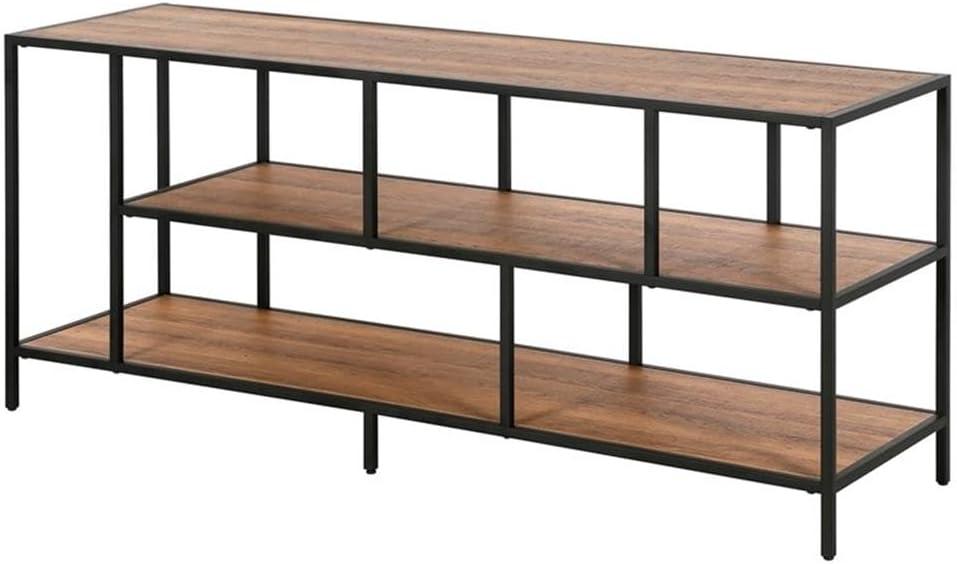 Evelyn&Zoe Winthrop Rectangular TV Stand with Metal Shelves for TV's up to 60", Blackened Bronze/Rustic Oak