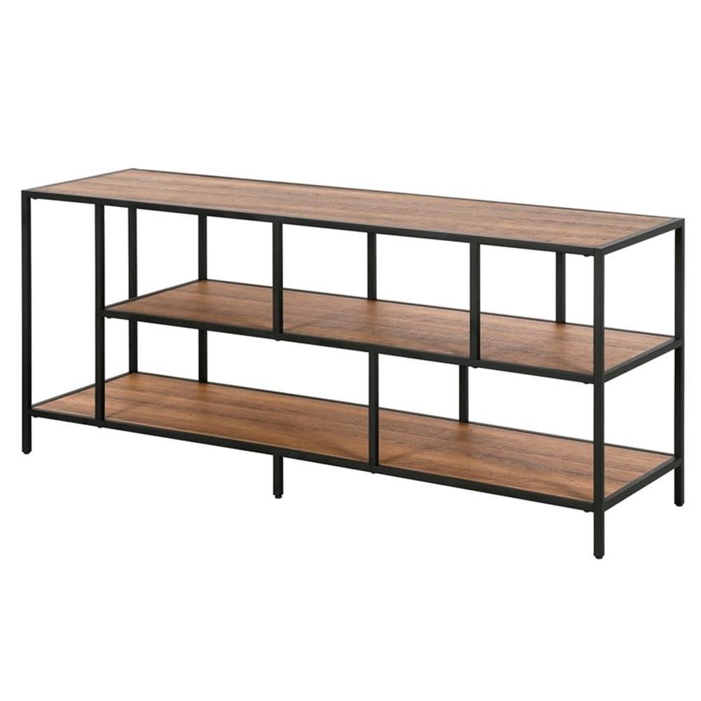 Evelyn&Zoe Winthrop Rectangular TV Stand with Metal Shelves for TV's up to 60", Blackened Bronze/Rustic Oak