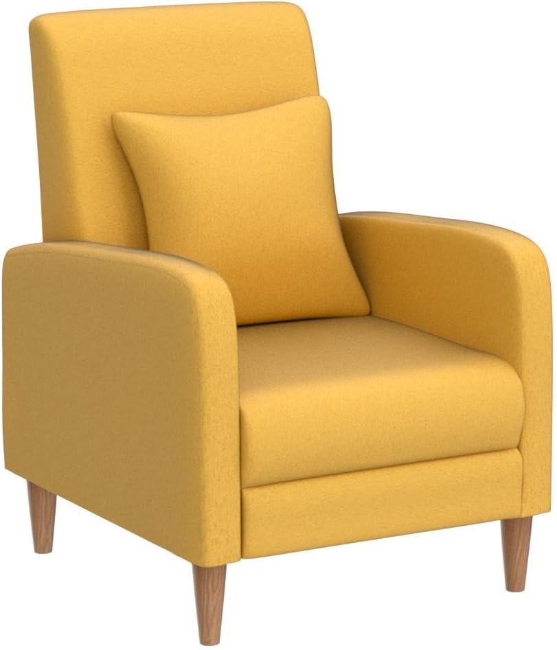 Hokku Designs Modern Upholstered Accent Chair Armchair with Pillow, Fabric Reading Living Room Side Chair,Single Sofa with Lounge Seat and Wood Legs,