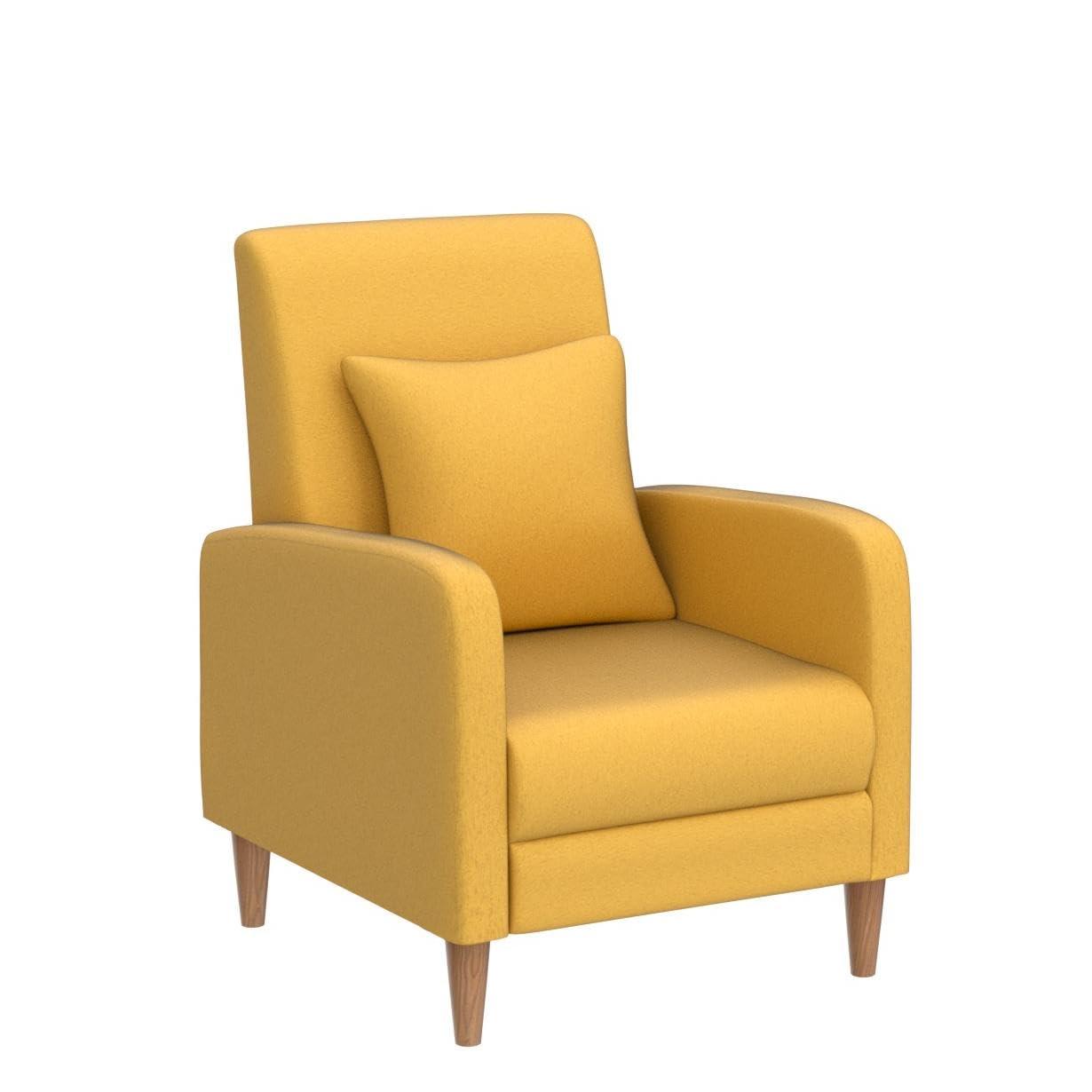 Hokku Designs Modern Upholstered Accent Chair Armchair with Pillow, Fabric Reading Living Room Side Chair,Single Sofa with Lounge Seat and Wood Legs,