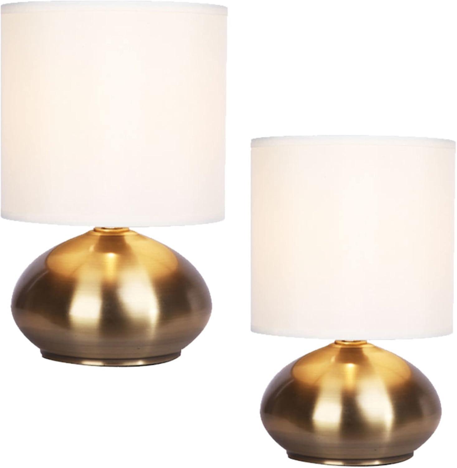 Cresswell Lighting 9.5" Transitional Brass 2 Pack Matching Small Touch Table Lamp Set