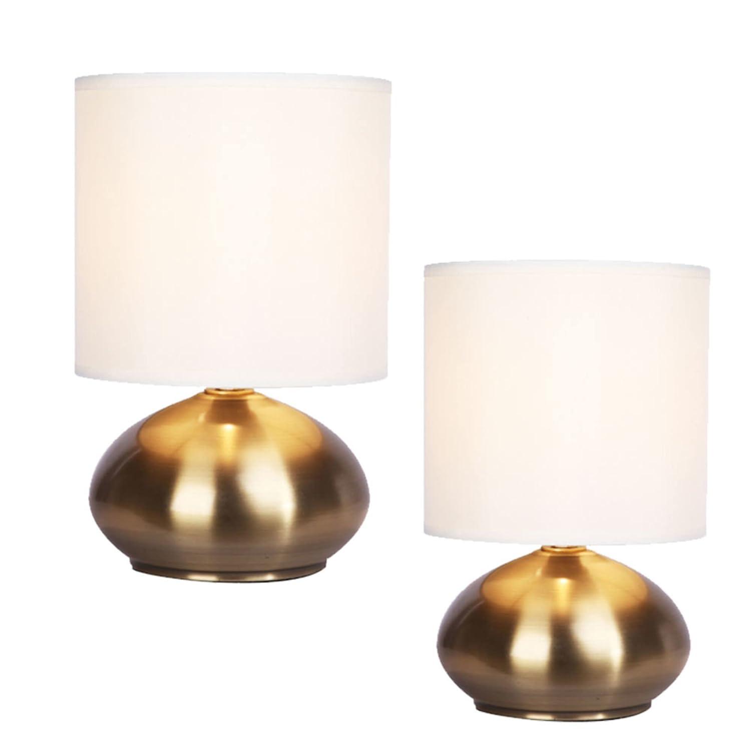 Cresswell Lighting 9.5" Transitional Brass 2 Pack Matching Small Touch Table Lamp Set