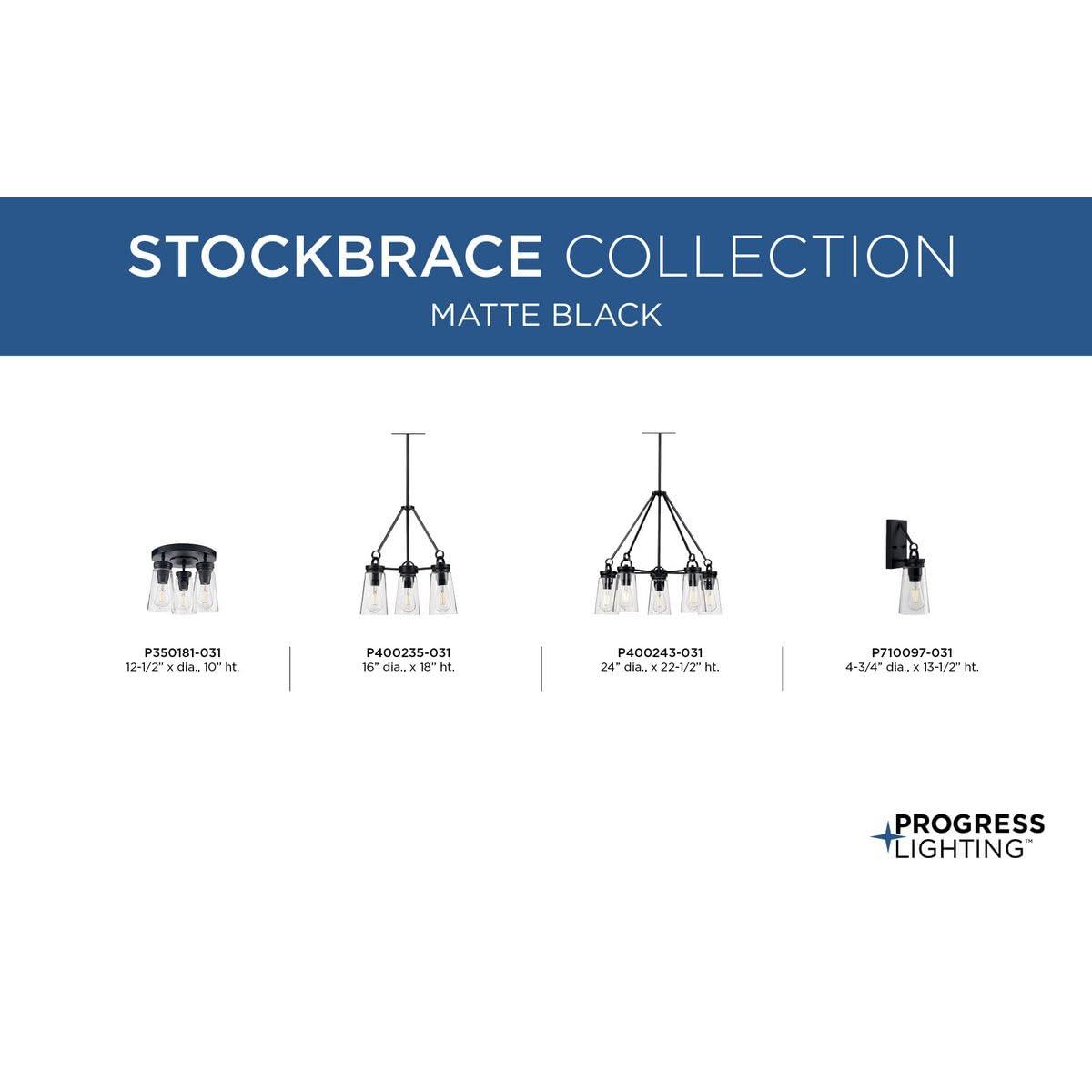 Progress Lighting Stockbrace 1-Light Matte Black Farmhouse Wall Light with Clear Glass Shade
