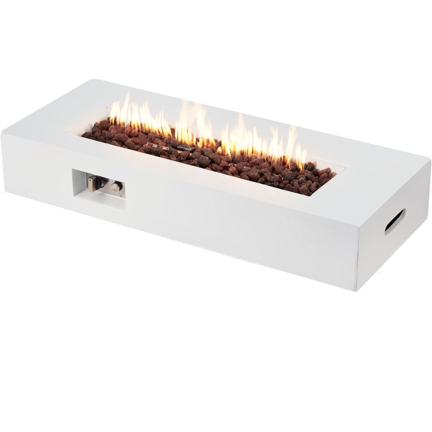 Brayden Studio® 2-Piece 42" Outdoor Rectangle Propane Fire Pit Table With Tank Holder And Shelves