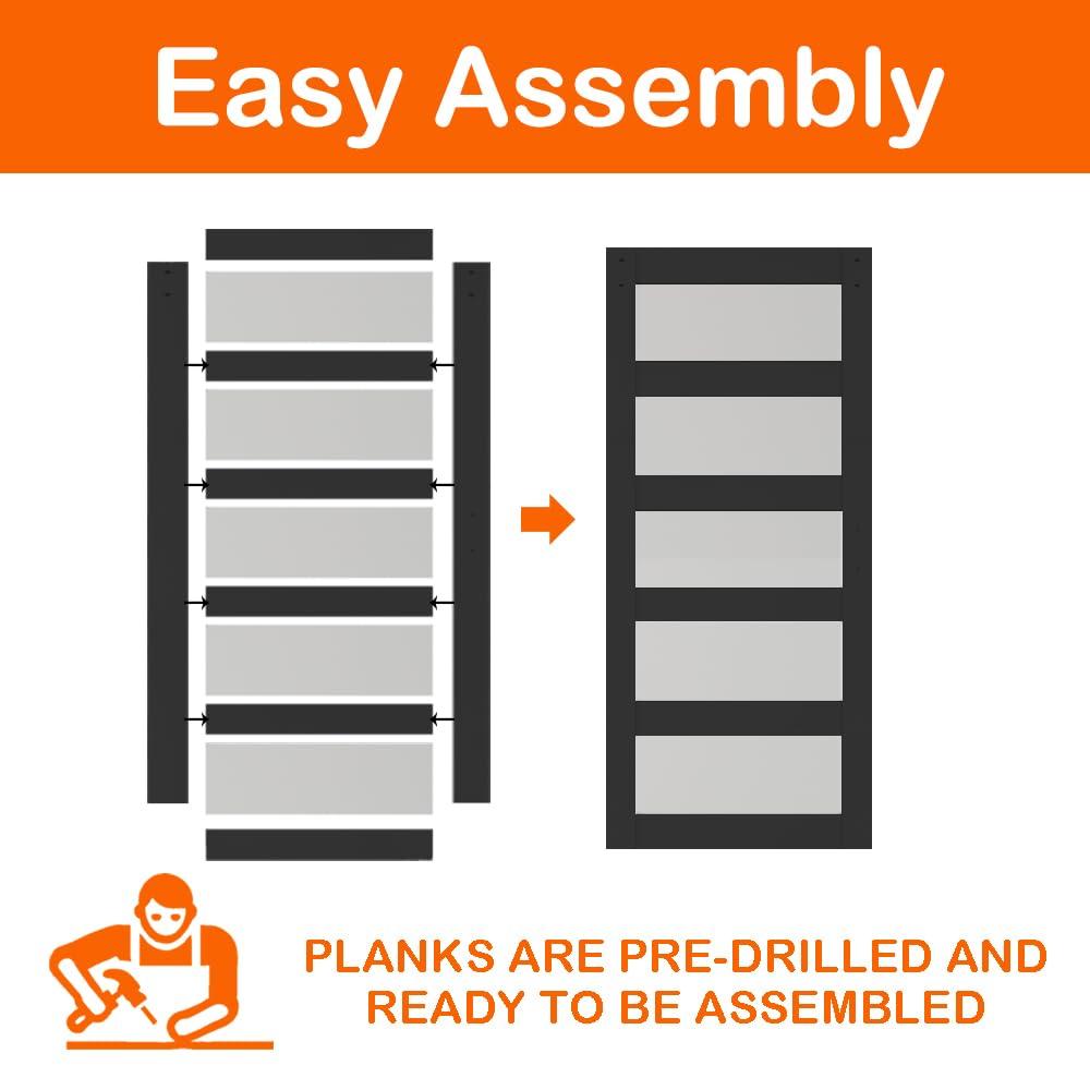 Calhome 5 Lite Tempered Frosted Glass Finished Composite Interior Sliding Barn Door with Hardware Kit