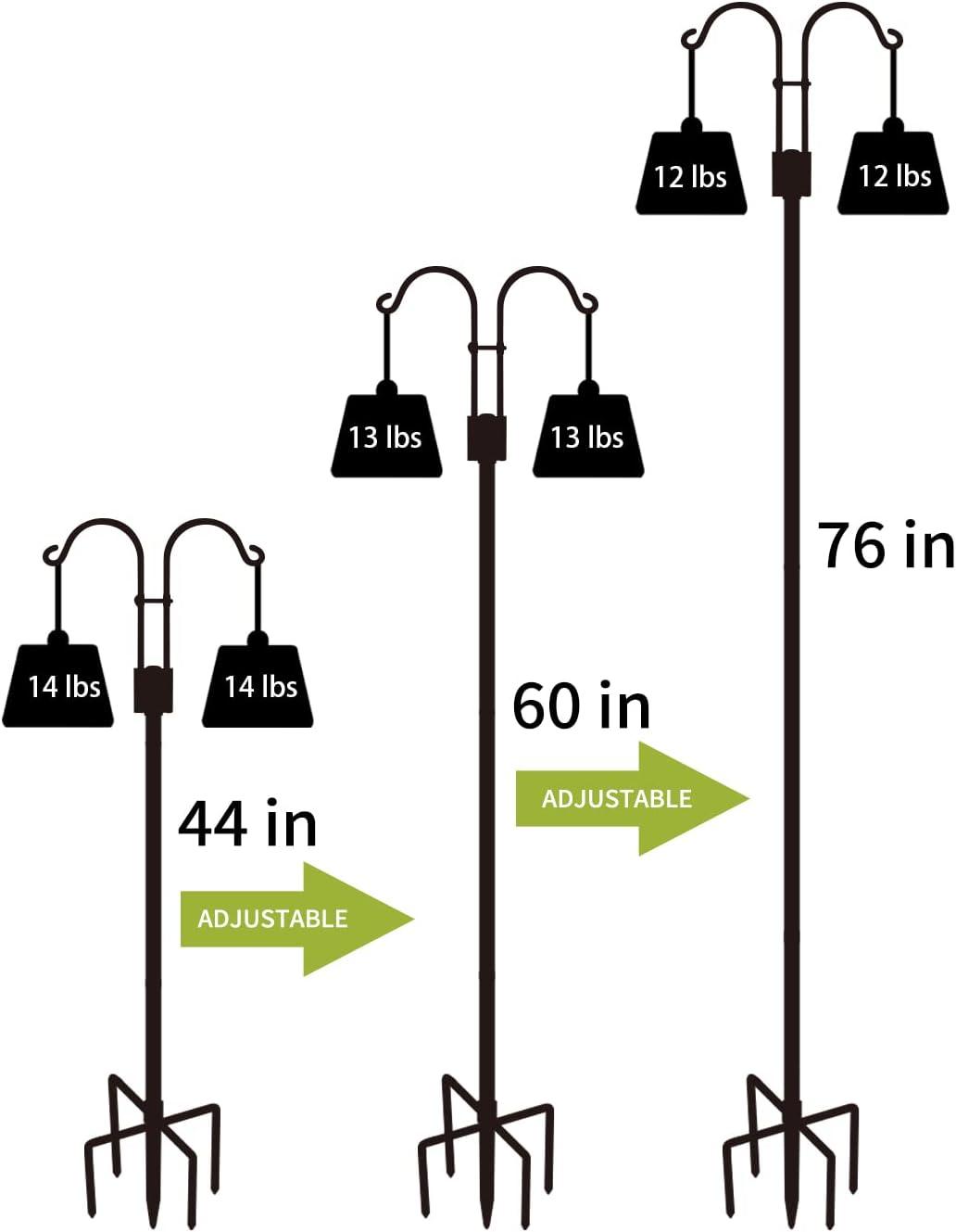 AOWOO Double Shepherds Hooks for Outdoor, 76 Inch Bird Feeder Pole with 5 Prongs Base, Adjustable Shepherd Hook 2-Pack Heavy Duty Two Sided Garden Pole for Hanging Bird Feeders, Plant Baskets, Black