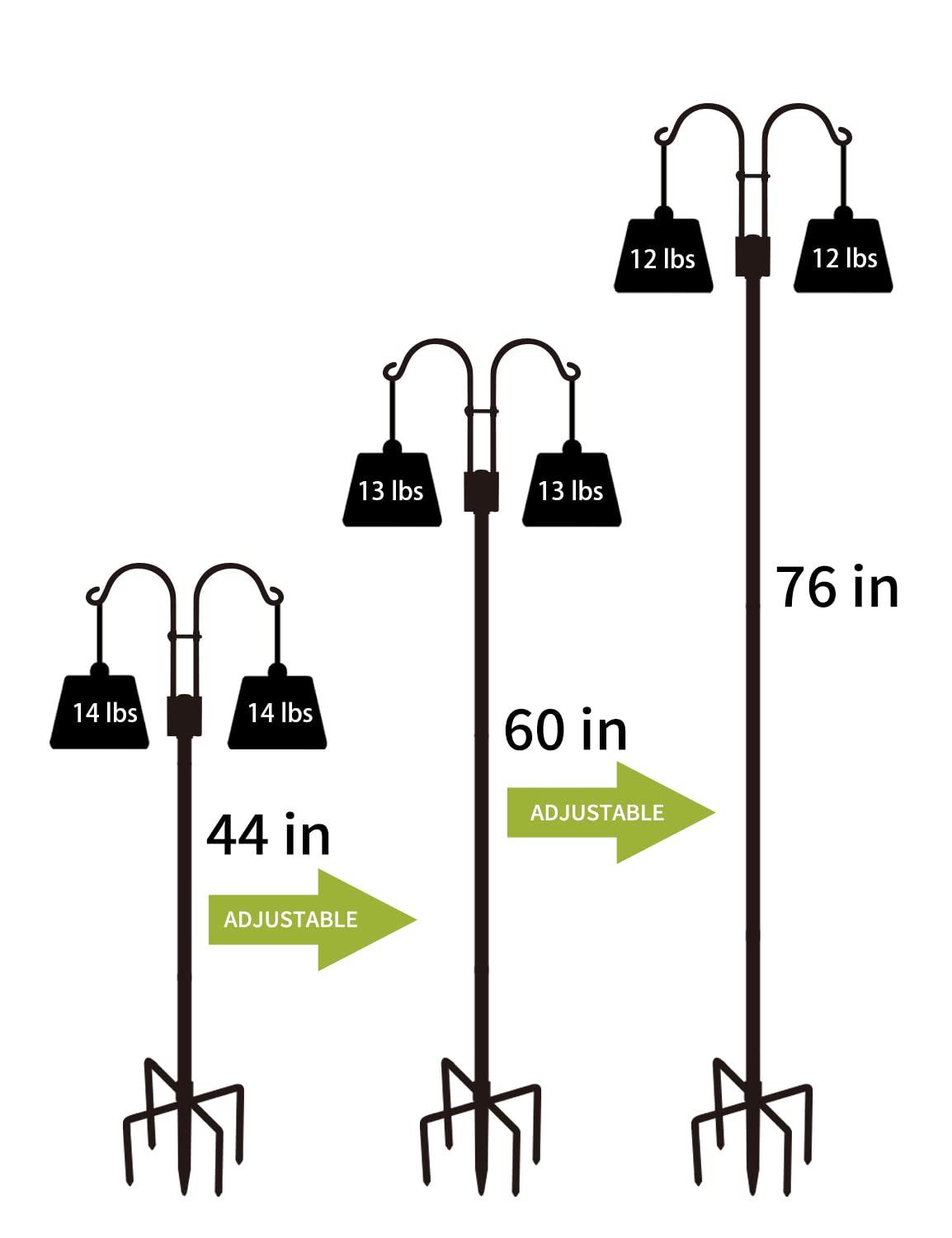 AOWOO Double Shepherds Hooks for Outdoor, 76 Inch Bird Feeder Pole with 5 Prongs Base, Adjustable Shepherd Hook 2-Pack Heavy Duty Two Sided Garden Pole for Hanging Bird Feeders, Plant Baskets, Black