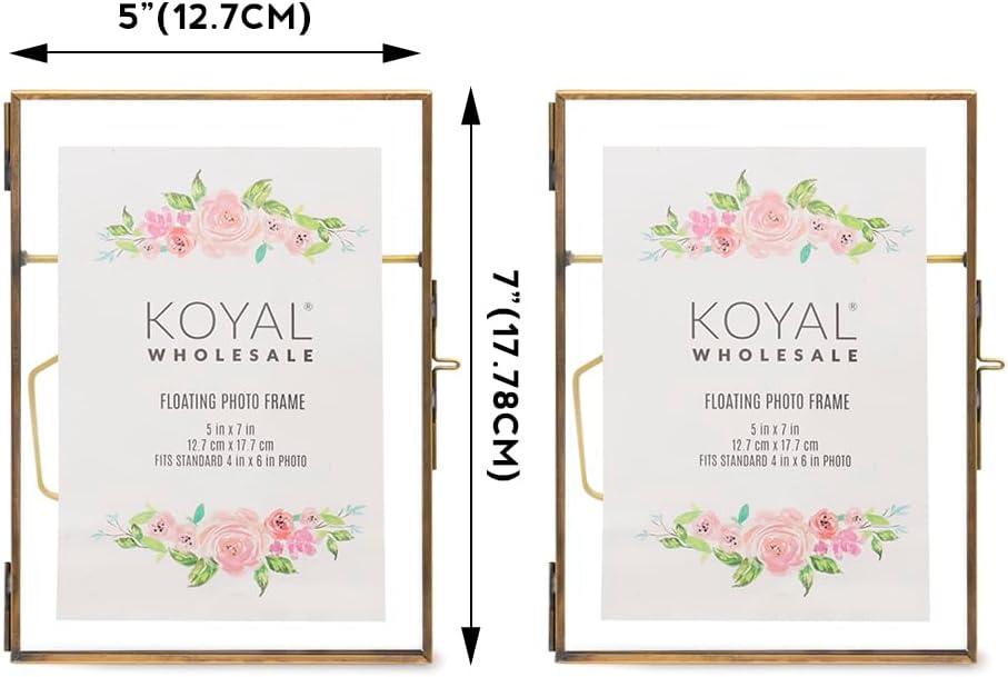 Koyal Wholesale Pressed Glass Floating Photo Frames 5 x 7 Frame, Antique Gold 8-Pack Use Horizontal or Vertical