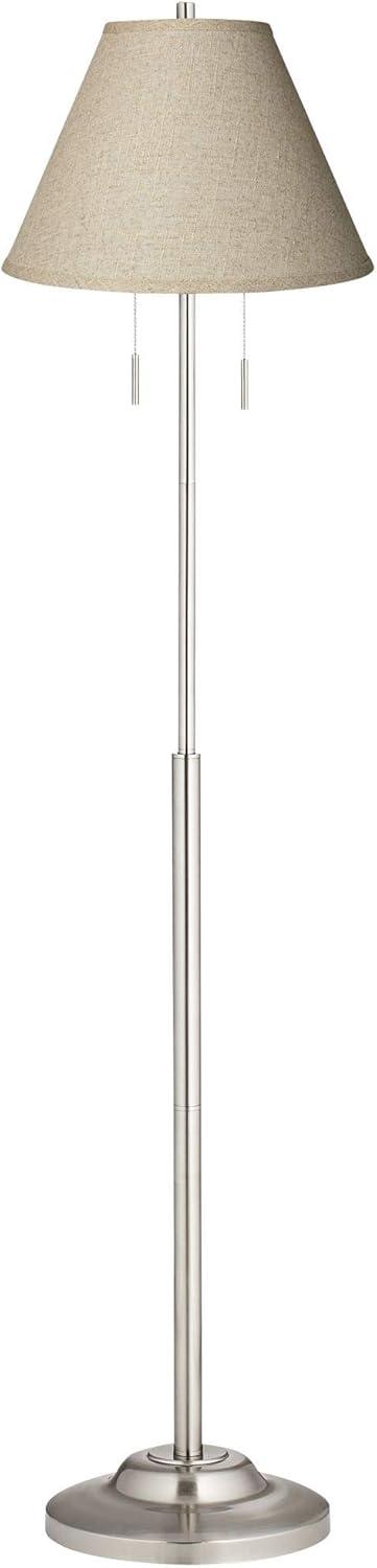 Sleek Brushed Nickel 66" Floor Lamp with Fine Burlap Shade