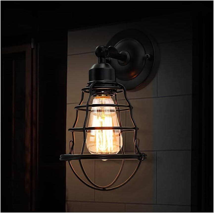 Black Industrial Wire Cage Plug-In Wall Sconces Set