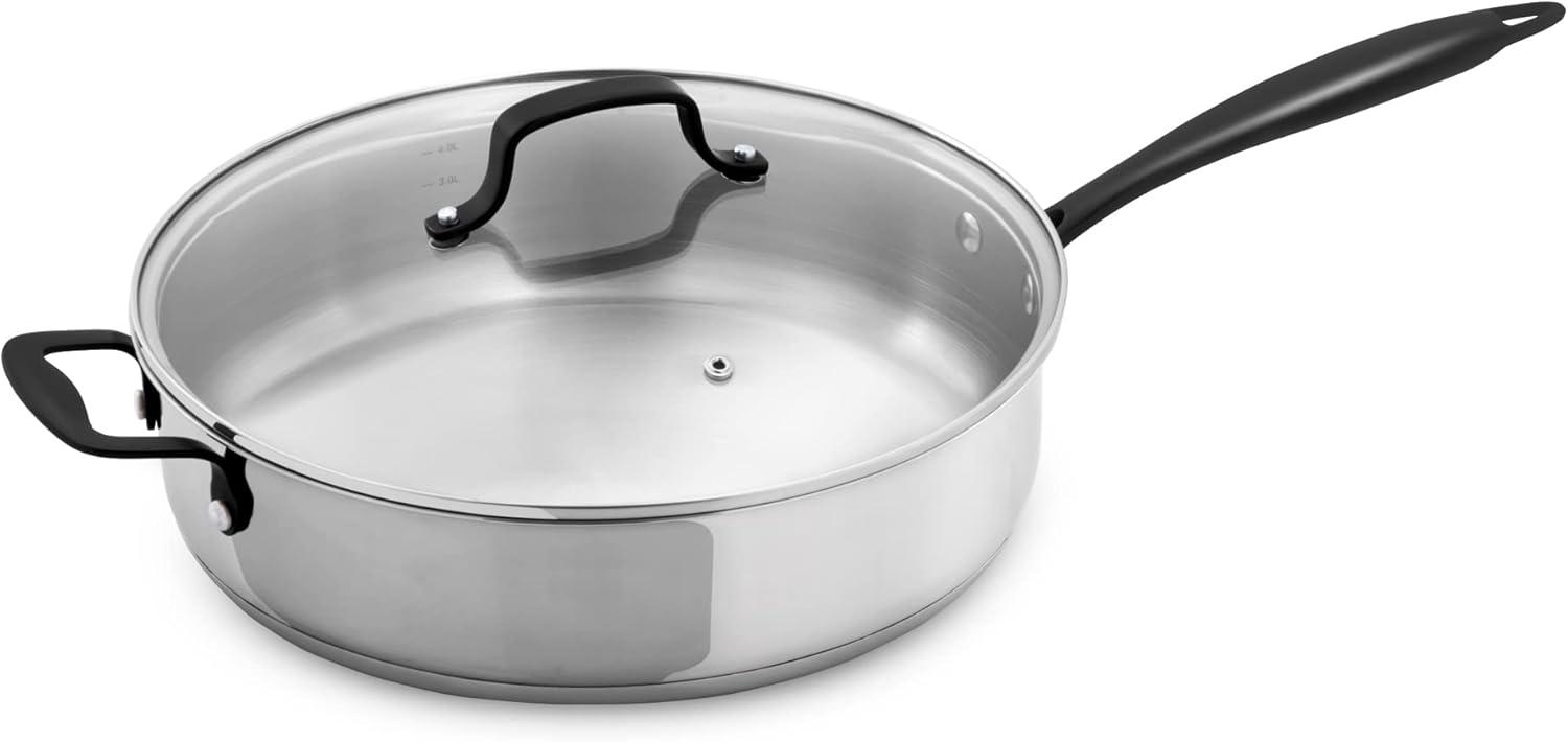 GrandTies 12 Inch Tri-Ply Stainless Steel Saute Pan with Lid