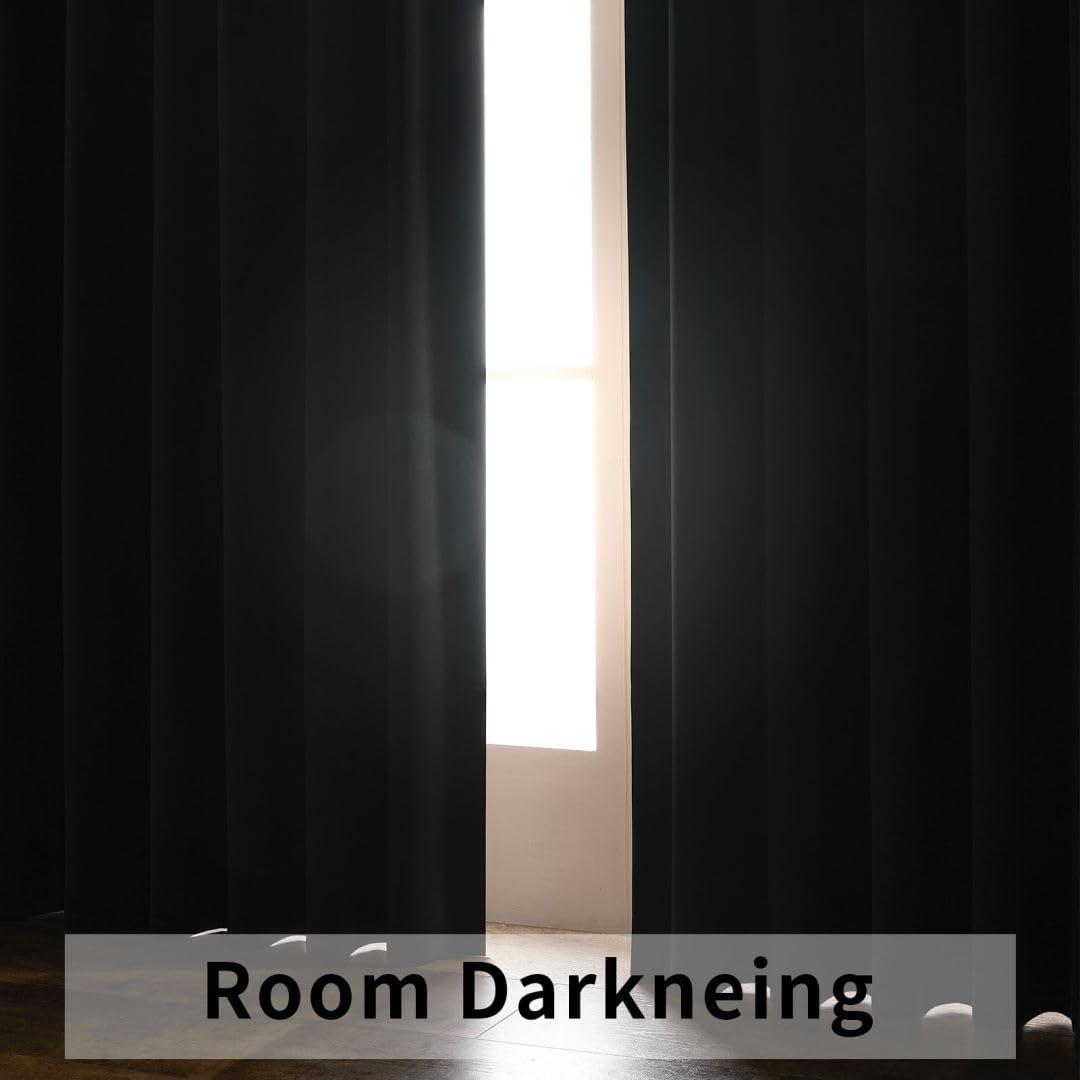 Joydeco Black Blackout Curtains 96 Inches Long, Thermal Insulated Black Out Curtains 2 Panels Set for Bedroom, Room Darkening Drapes for Living Room Window (W52 x L96 Inch, Black)