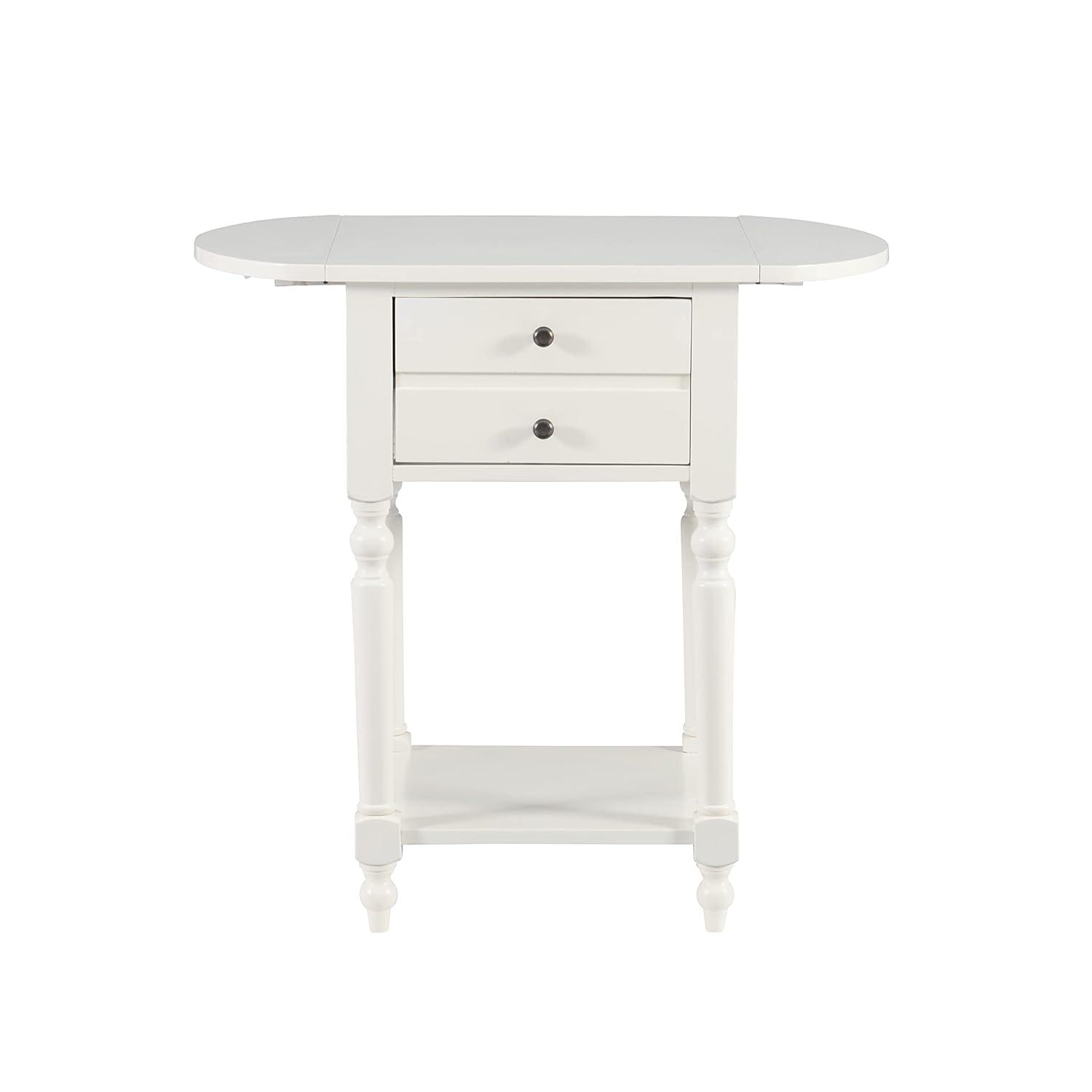 Powell Shiloh Single Drawer Indoor End Table with Shelf and Dropleaf, 24" Tall, White