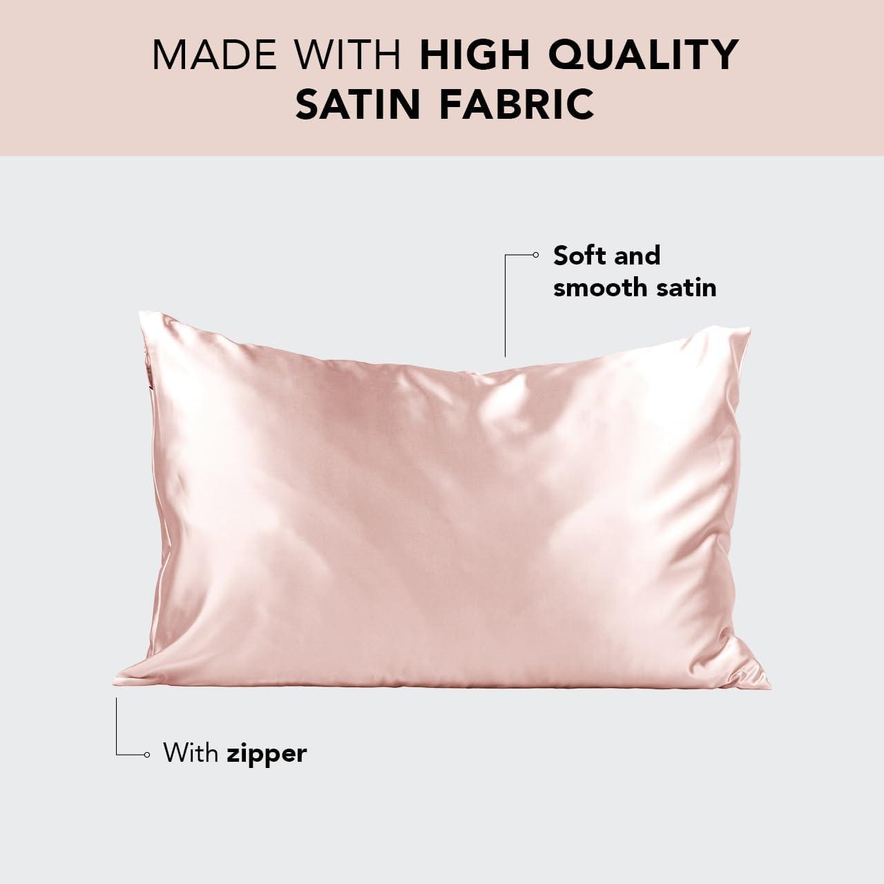 Kitsch 100% Satin Pillowcase with Zipper, Vegan Silk, King Size, Blush