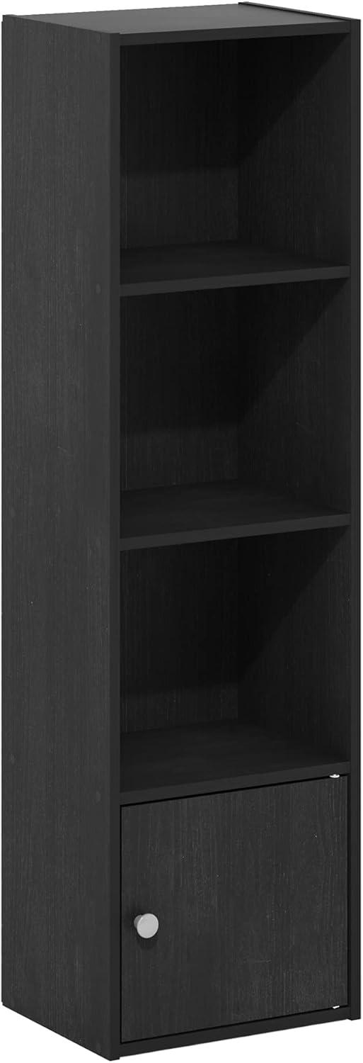 Furinno Luder 4-Tier Shelf Bookcase with 1 Door Storage Cabinet, Blackwood