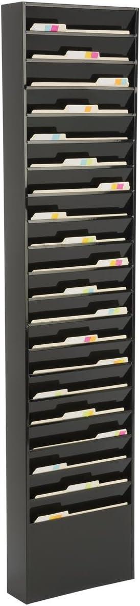 File Folder Wall Rack, 20 Pockets, Tiered, Office and Medical Charts (Black, Powder Coated Steel) (JMFF20BLK)