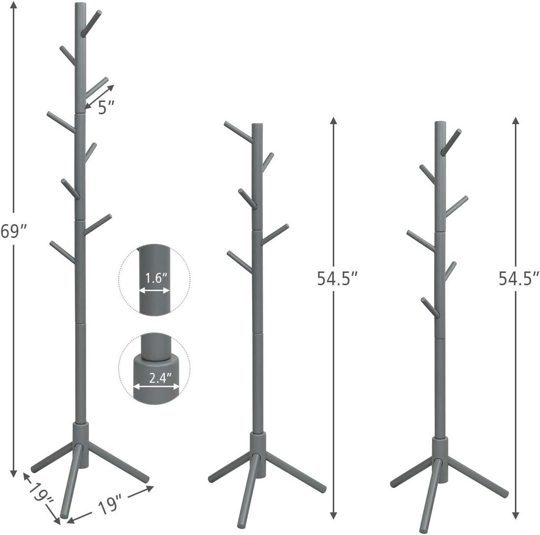 VASAGLE 8 Hooks Solid Wood Coat Rack Free Standing Coat Rack Tree-Shaped Coat Rack with for Clothes Hats Bags for Living Room Bedroom Grey