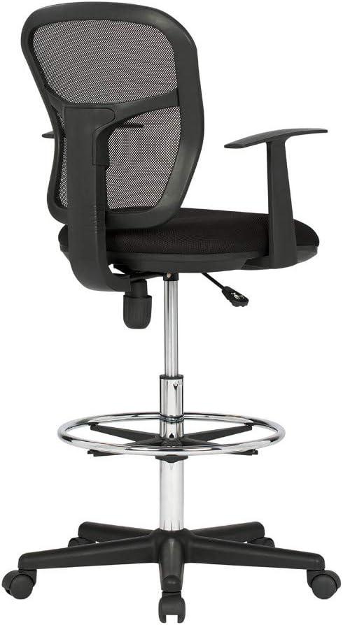 Riviera Drafting Chair - Black: Mesh Back, Adjustable Height, Footring, Home Office & Studio Comfort