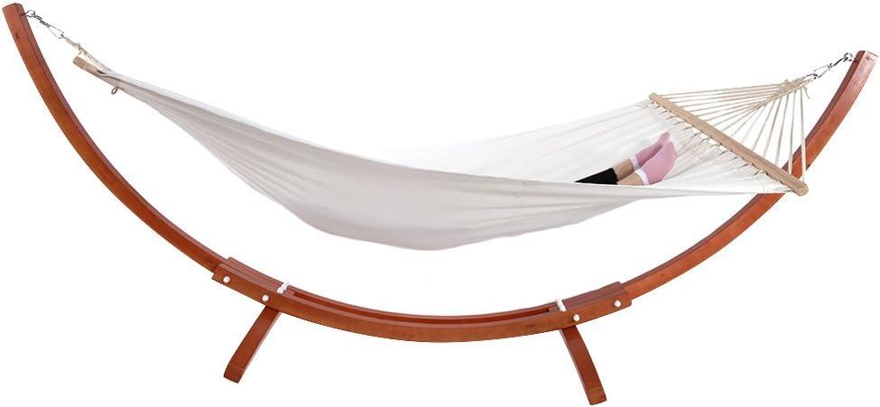 10.5 ft White Canvas Double Hammock with Pine Wood Arc Stand