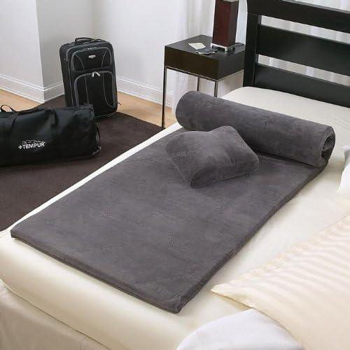 Gray Polyester Travel Mattress Overlay with Neck Pillow and Bag