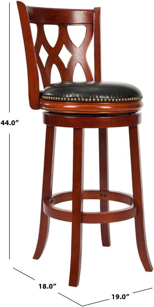 Lancaster Light Cherry and Black Leather Swivel Bar Stool