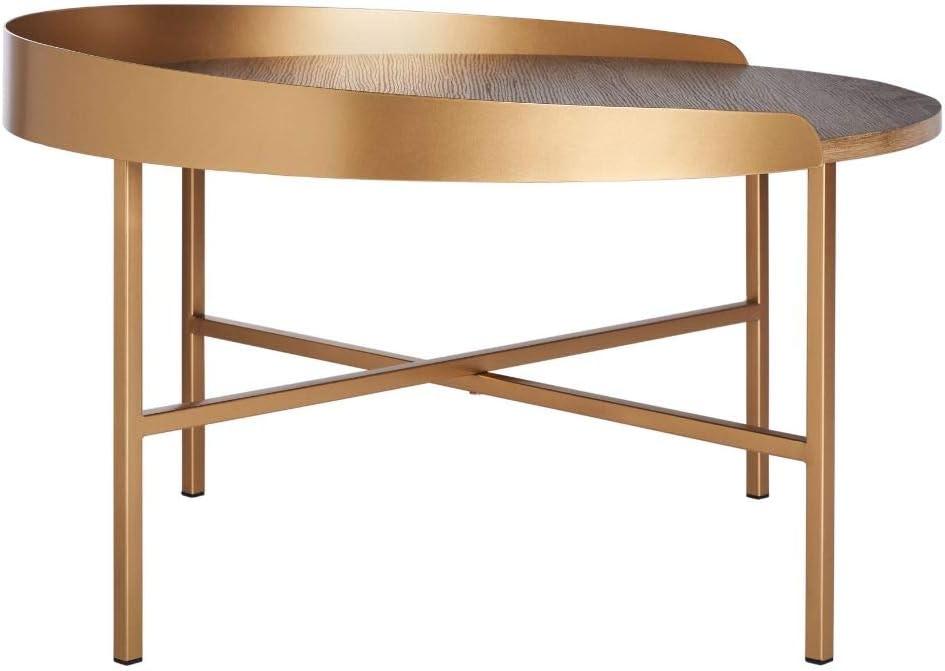 Prague Round Coffee Table - Light Grey Oak/Gold - Safavieh