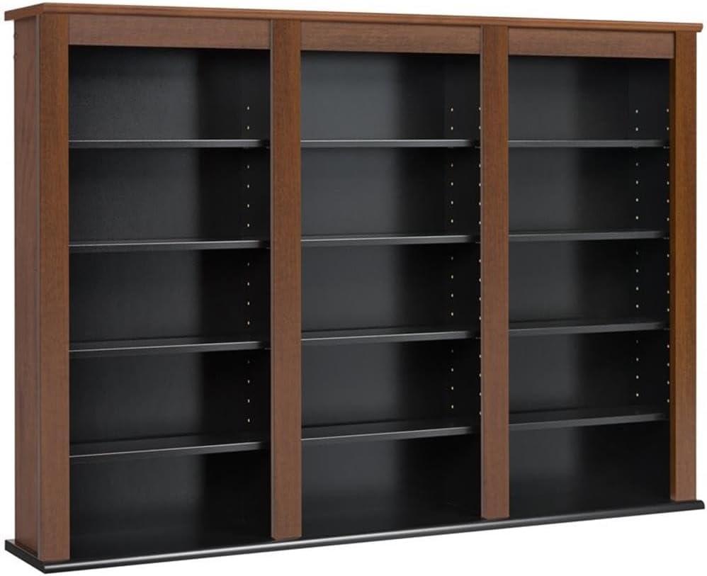 Prepac Triple Floating Media Wall Storage in Cherry and Black