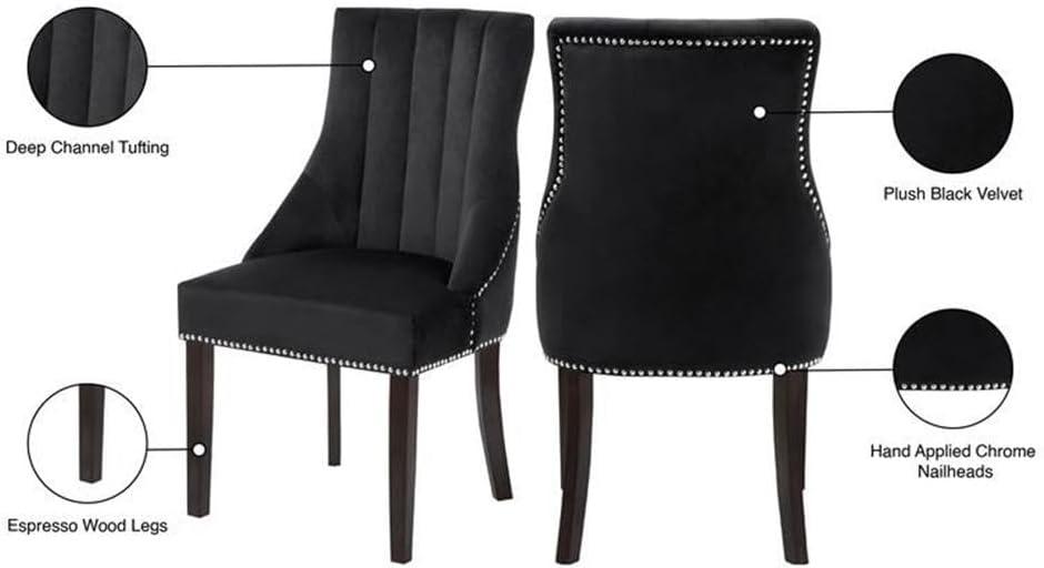 Meridian Furniture Oxford 19"H Velvet Dining Chair in Black (Set of 2)