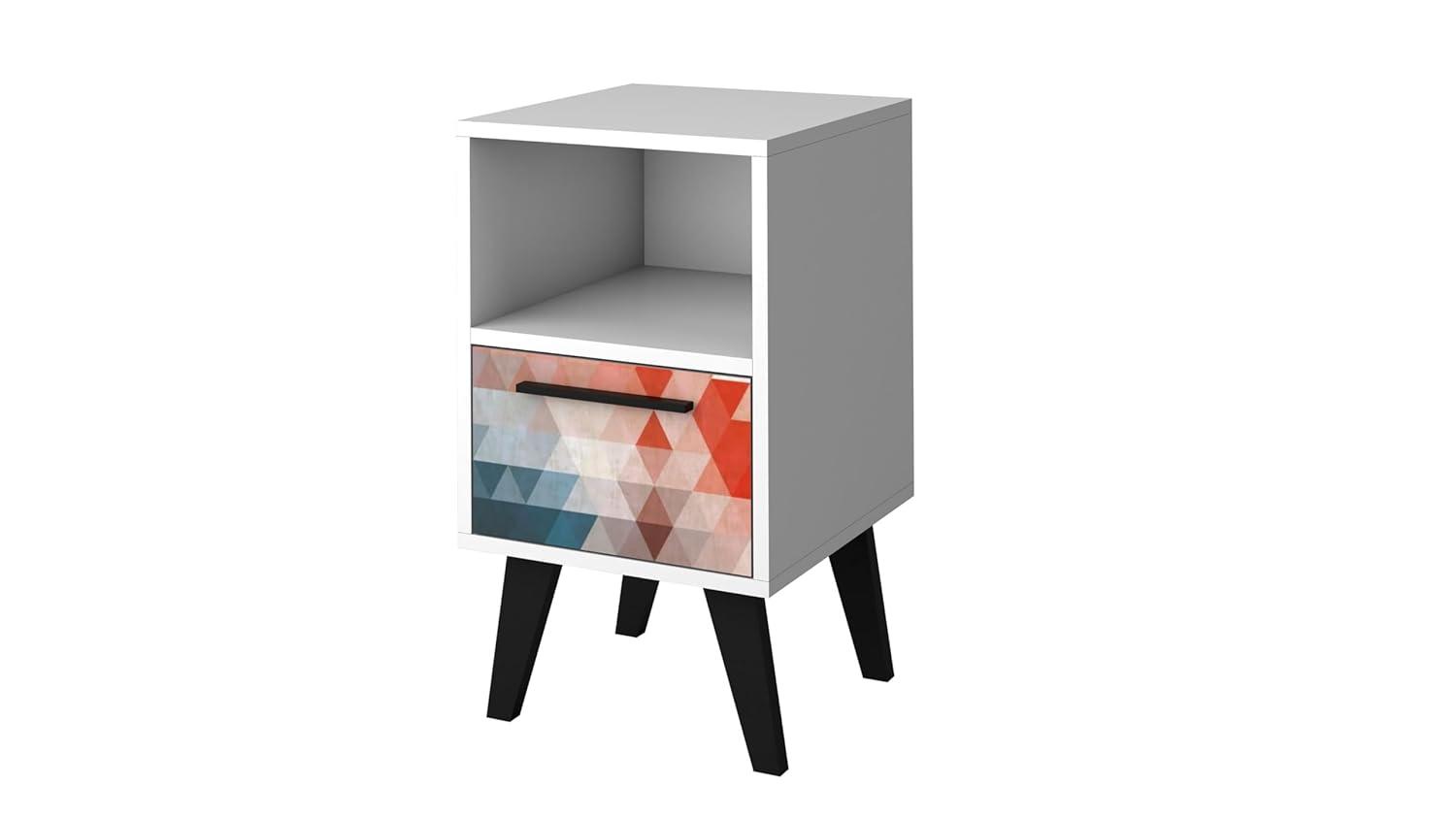 Mid-Century- Modern Amsterdam Nightstand 1.0 with 1 Shelf in Multi Color Red and Blue